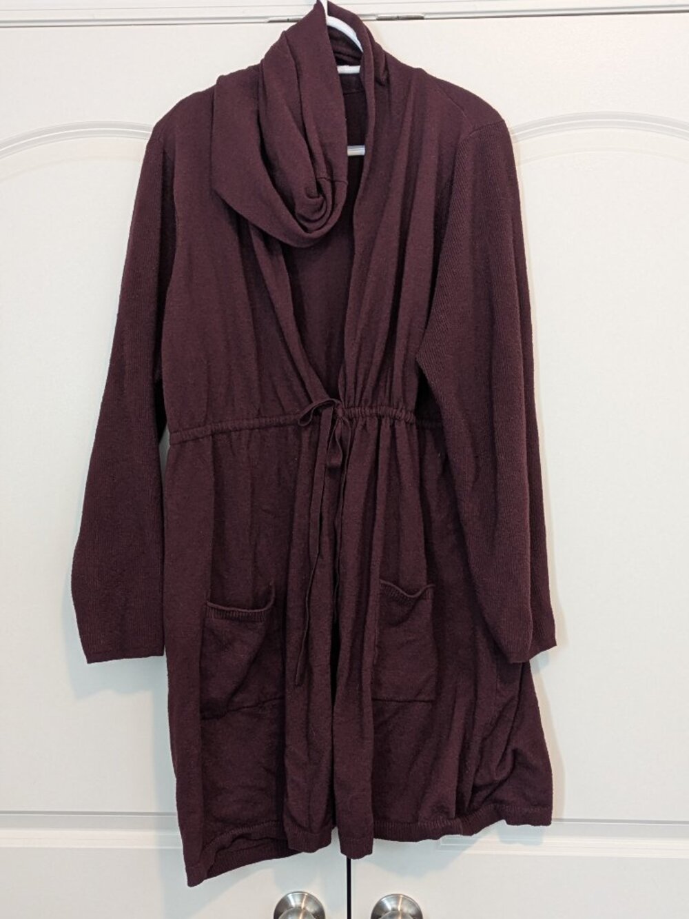 Maroon Tie-Front Cardigan with Hood, Torrid 3